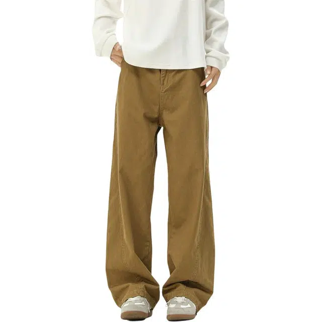 顶峰保罗 重磅纯棉美式潮牌复古凉感百搭长裤子日系宽松透气情侣薄款纯色直筒阔腿休闲裤 男女同款