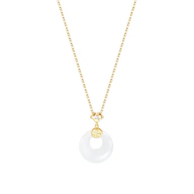 饰伴 新中式国潮平安扣好运 国风气质福气轻奢小众精致锁骨链 玉髓 项链 男女同款情侣款