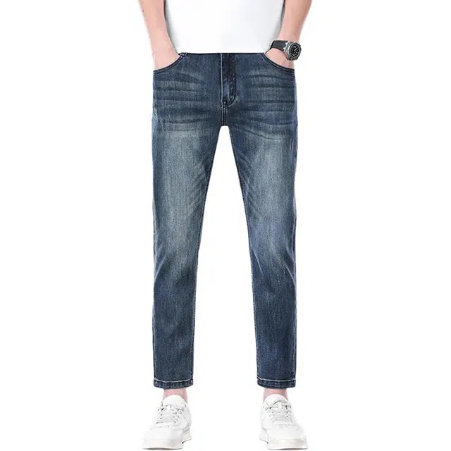 炳盛 夏季九分韩版修身弹力牛仔裤 男女同款