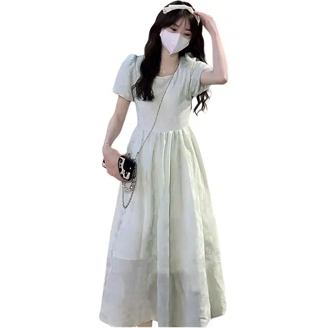 哒头下雨不愁 森系初恋裙法式女夏季温柔风别致气质甜美泡泡袖超仙短袖连衣裙 女款