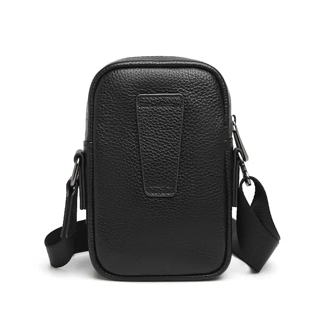 老人头 百搭日常通勤高级感轻便时尚 头层牛皮 斜挎包 男款 黑色