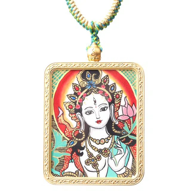 喃呢 白度母绿度母唐卡 藏式热贡手绘 新中式国风国潮 铜 项链 男女同款情侣款