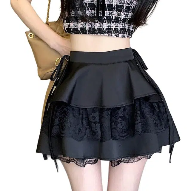 怪力萝莉 学院风高腰合身蓬蓬裙休闲短裙 女款