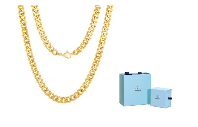 恋朵 高级感嘻哈钛钢 古巴链无吊坠链条素链 项链 男女同款情侣款 金色