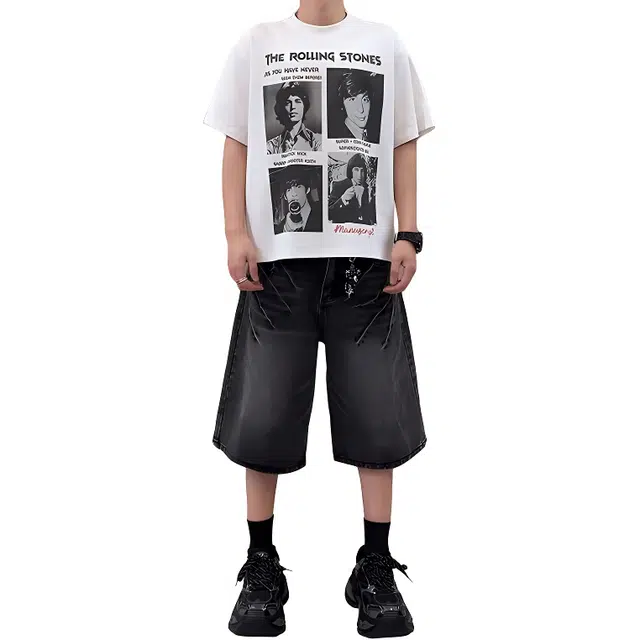 单爵 七分薄款时尚百搭简约宽松牛仔短裤 男女同款