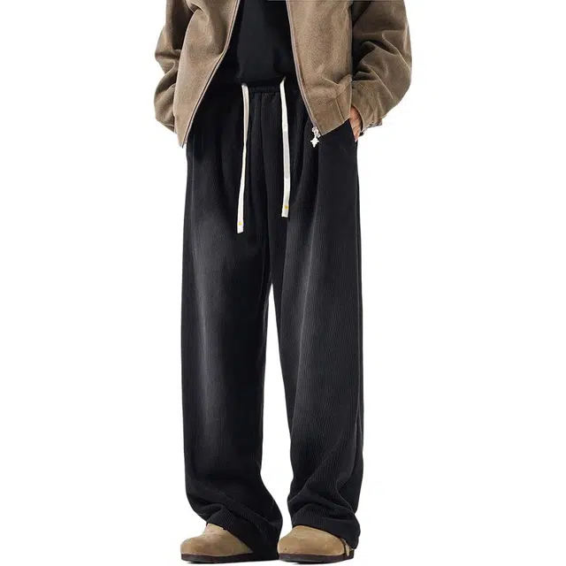 颂希尔 美式渐变宽松百搭潮牌垂感高街做旧休闲裤 男女同款 水洗黑