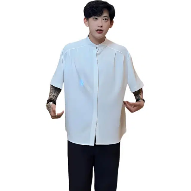 单爵 冰丝防晒衬衣正肩英伦雅痞高级感外套短袖衬衫 男女同款