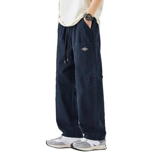 华夏儿女 美式纯棉工装透气百搭长裤无性别主义宽松大码阔腿垂感直筒显高显瘦弹力休闲裤 男女同款