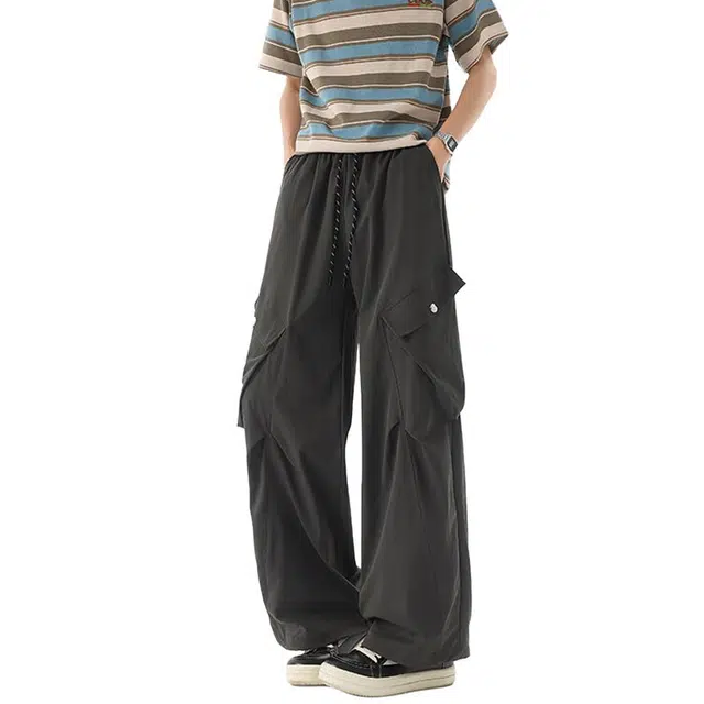 佐菲利 美式冰丝速干运动工装裤薄款宽松垂感透气阔腿长裤子休闲裤 男女同款