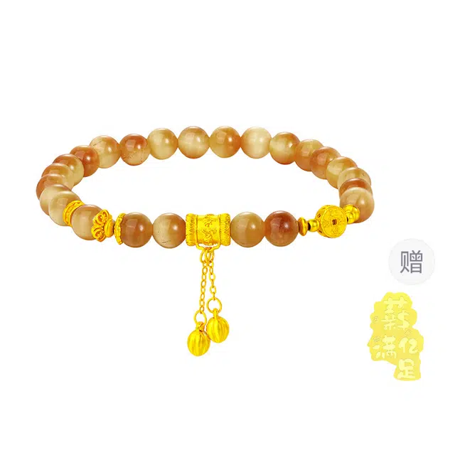 【招财进宝】 金六福吉祥 日进斗金新中式财富转运珠国潮钱币八方来财有钱花有桃花大气温柔#好运天然 虎眼石 手串 女款