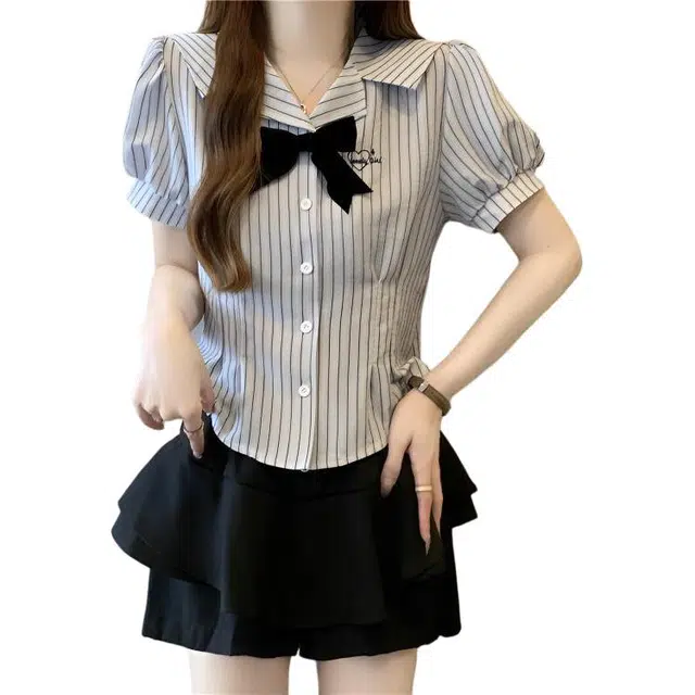 缪斯的诱惑 学院风减龄甜美收腰衬衫裙子两件套裙装套装 女款