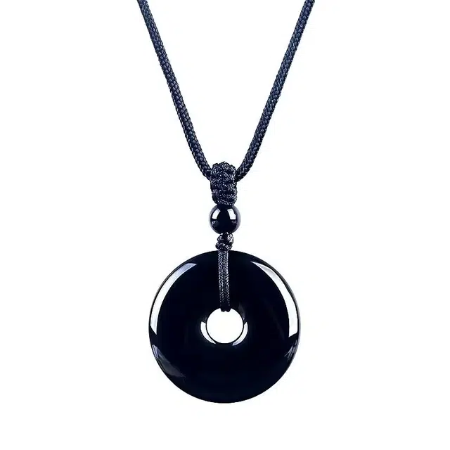 静汝玉 #好运平安扣 黑曜石 玉石项链 男女同款情侣款