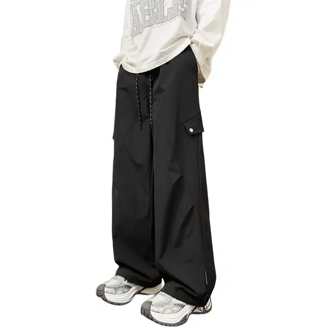 顶峰保罗 美式褶皱机能工装直筒阔腿长裤薄款凉感透气宽松运动设计感潮牌户外登山休闲裤 男女同款