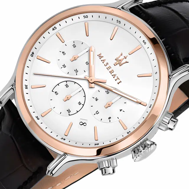 Maserati Quartz Leather Strap Watch White Dial