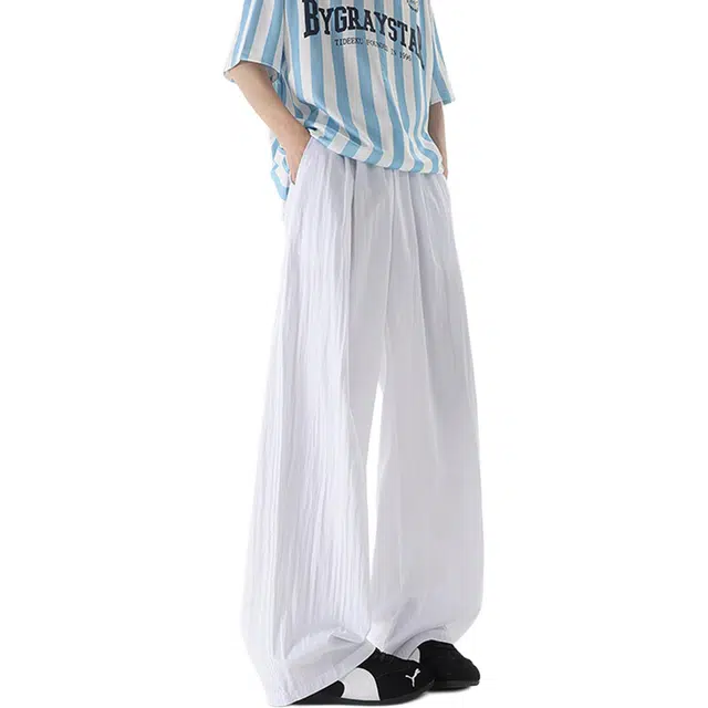 哲源 美式复古纯色简约时尚多巴胺冰丝垂感凉感舒适薄款无性别主义潮流百搭宽松运动直筒休闲裤 男女同款