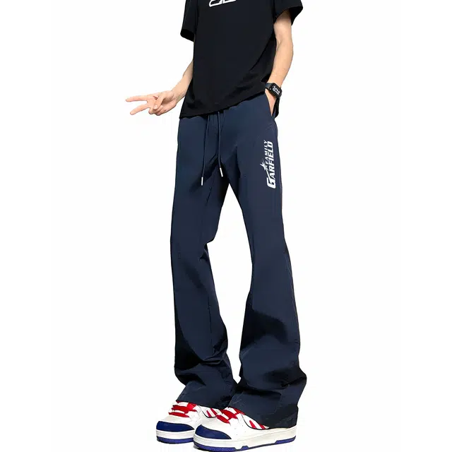 加菲猫家族 文艺复古直筒垂感轻商务宽松日常通勤百搭松紧系带中腰字母撞色印花无性别主义休闲裤 男女同款