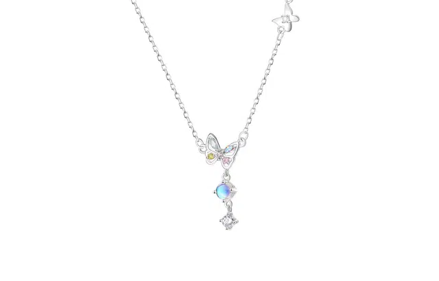 迎百宝 蝴蝶花园 月光石流苏灵动浪漫少女心清新仙气氛围感锁骨链  梦幻优雅修饰颈部线条甜蜜饰爱约会通勤百搭高级感项链 女款