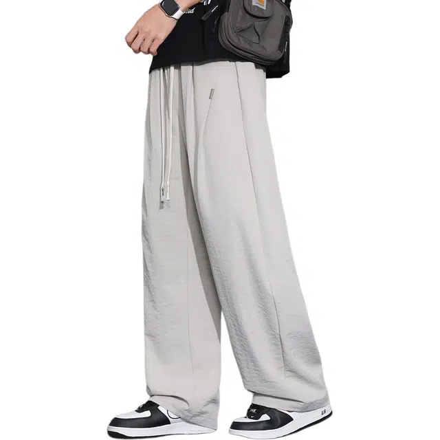 顶峰保罗 无性别主义纯色直筒裤潮牌薄款亲肤透气宽松百搭垂感时尚系带高级感休闲裤 男女同款