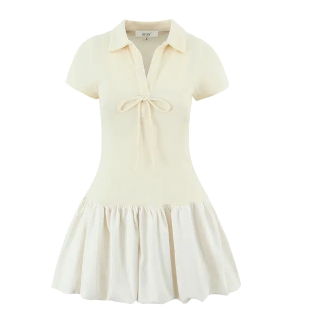 识恩 辣妹短裙芭蕾风法式百搭简约时尚大气蝴蝶结拼接裙短袖连衣裙 女款