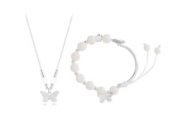 尚银福 偏偏蝶舞系列 国潮新中式时尚气质复古轻奢高级感 森系小清新蝴蝶长命锁串珠编绳手绳 菩提子/菩提籽 项链 女款