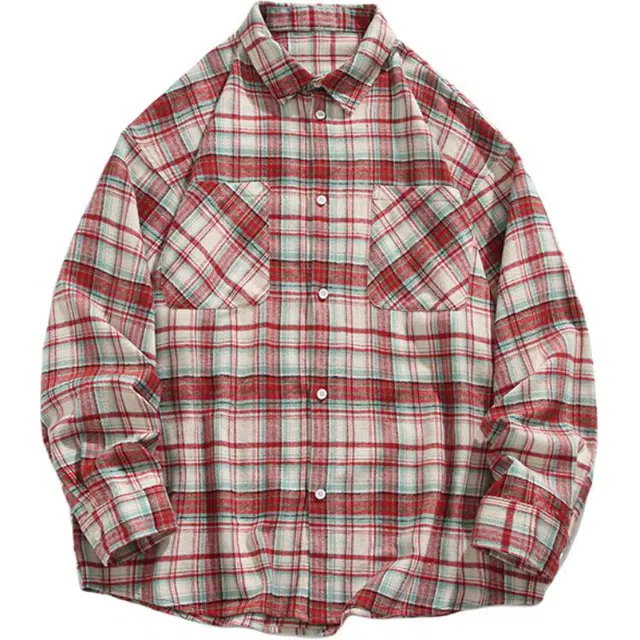 颂希尔 复古时尚百搭长袖格子上衣街头风个性慵懒痞帅衬衫 男女同款