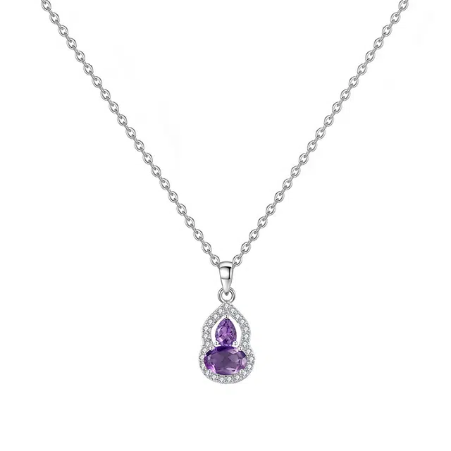 心草 葫芦 森系小清新 甜美优雅温柔气质 轻奢复古时尚高级感 小众设计简约古典日常百搭锁骨链天然 紫水晶 项链 女款