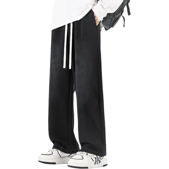 童先森 加长纯色薄款系带休闲裤 男款 黑灰色