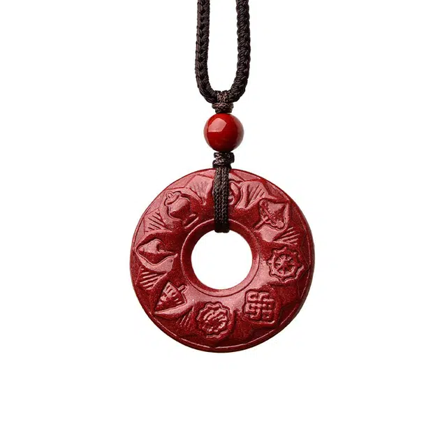 灵菲 吉祥八宝  平安扣 高含量紫金  复古新中式 再造辰砂朱砂 玉石项链 男女同款情侣款 礼盒