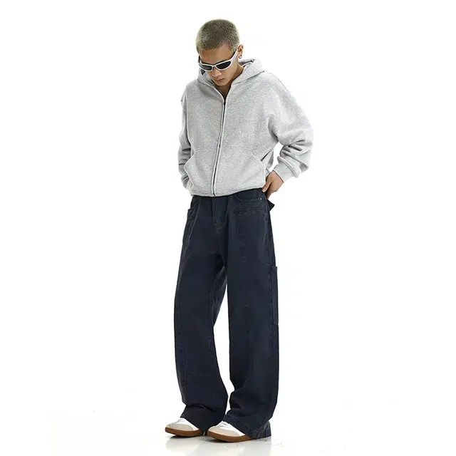 极限涡轮 美式复古水洗宽松直筒百搭休闲裤 男女同款