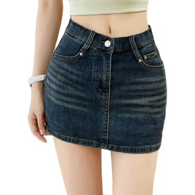 小菊川栗 学院时尚休闲潮流美式包臀牛仔短裙 女款