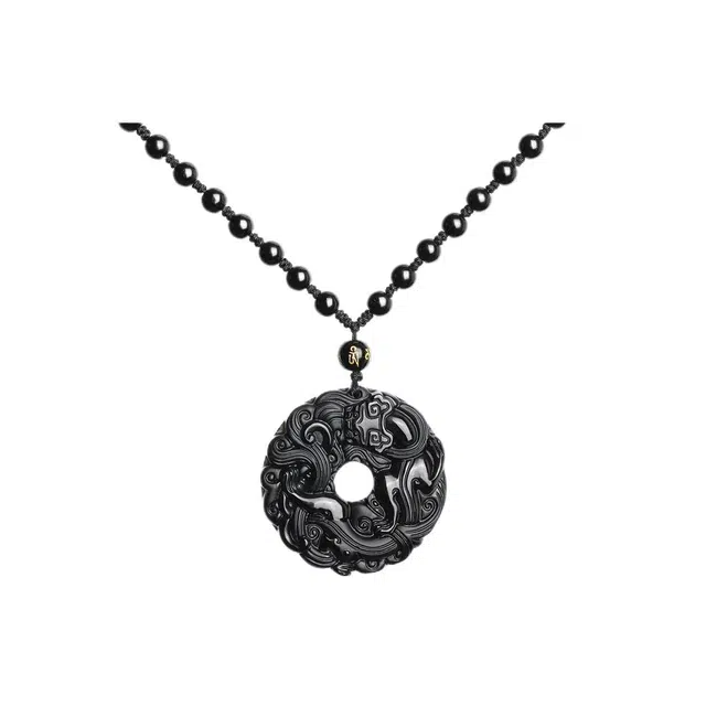 匠锁心玉 祥龙平安扣  国潮古风 新中式  守护 黑曜石 项链 男款