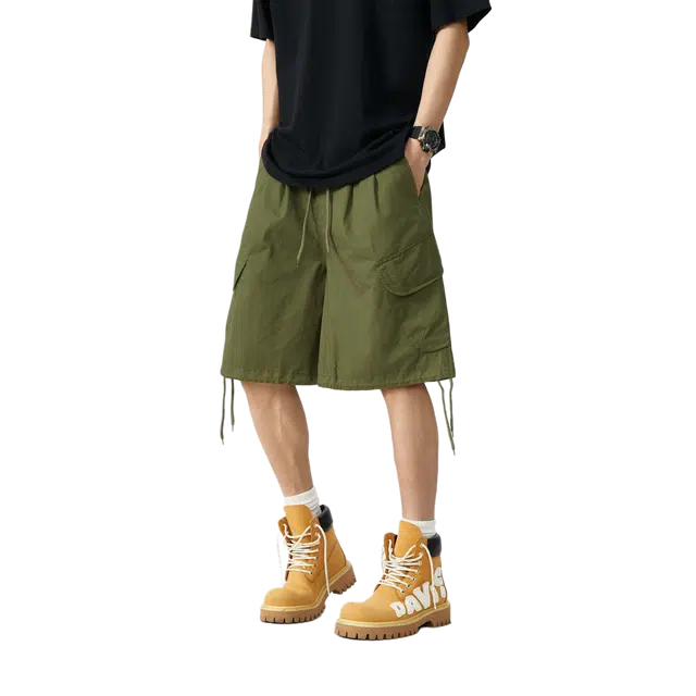 敦煌博物馆 美式多口袋飘带机能徒步跑步篮球五分裤舒适透气亲肤切轻薄宽松直筒百搭运动休闲工装短裤 男女同款