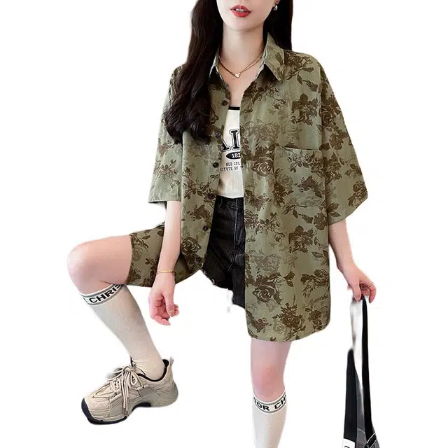 缪斯的诱惑 舒适百搭宽松休闲简约透气短袖衬衫 女款 图片色