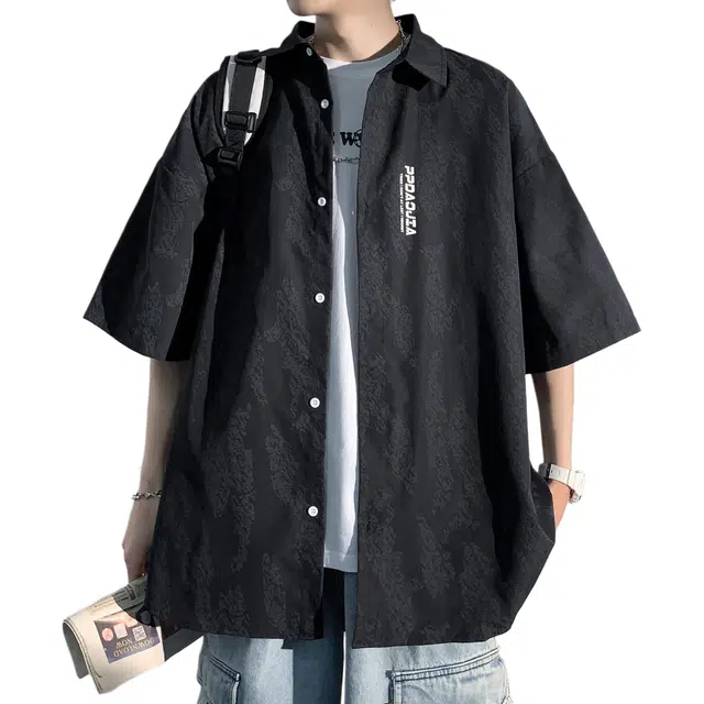 顶峰保罗 日系宽松半袖衬衣潮流高级设计感百搭休闲衬衫 男女同款