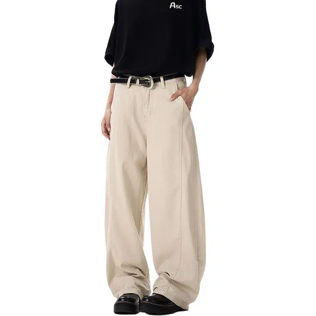 宝米卡 美式复古弯刀休闲裤直筒宽松工装百搭小众阔腿拖地裤子潮牛仔裤 男女同款