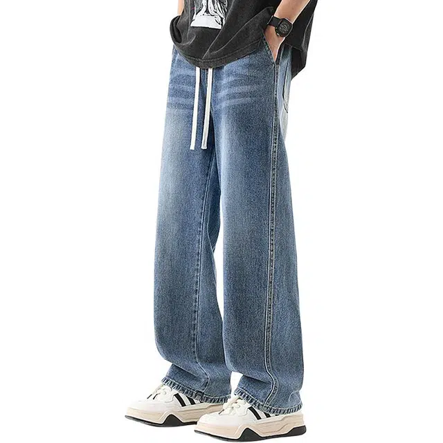 童先森 复古水洗薄款百搭简约直筒牛仔裤 男款