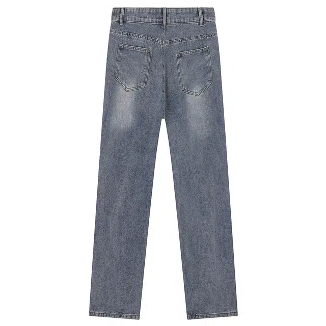 普鲁士多特蒙德 潮牌花卉设计感直筒休闲男高街阔腿小众美式涂鸦潮流高级百搭时尚牛仔裤  男女同款