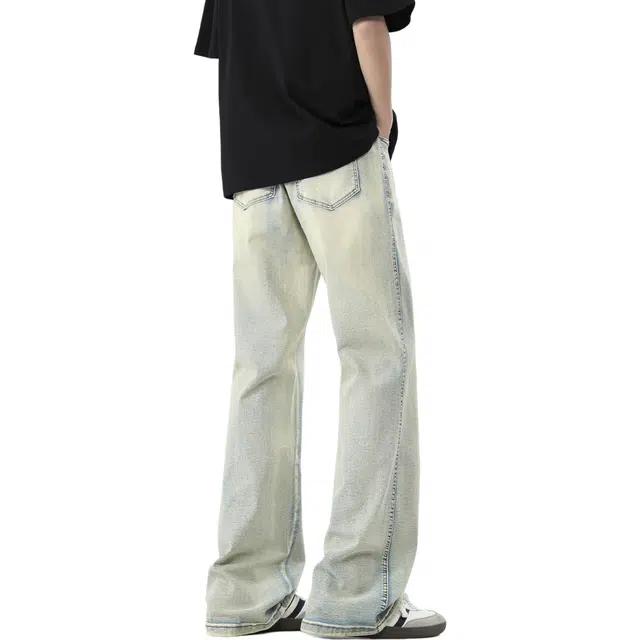 帕丁顿熊 复古水洗简约舒适时尚直筒宽松休闲潮牌美式微喇牛仔裤 男女同款