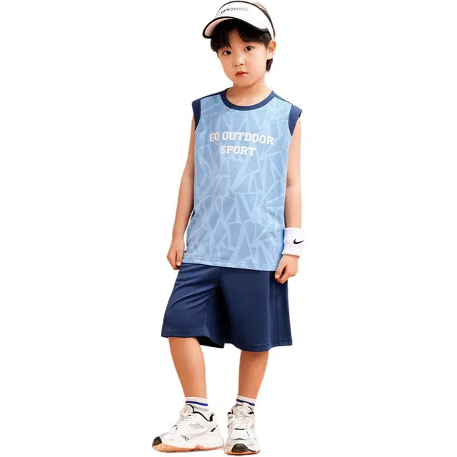 儿童款 左西 时尚舒适字母柔软休闲运动套装 蓝色