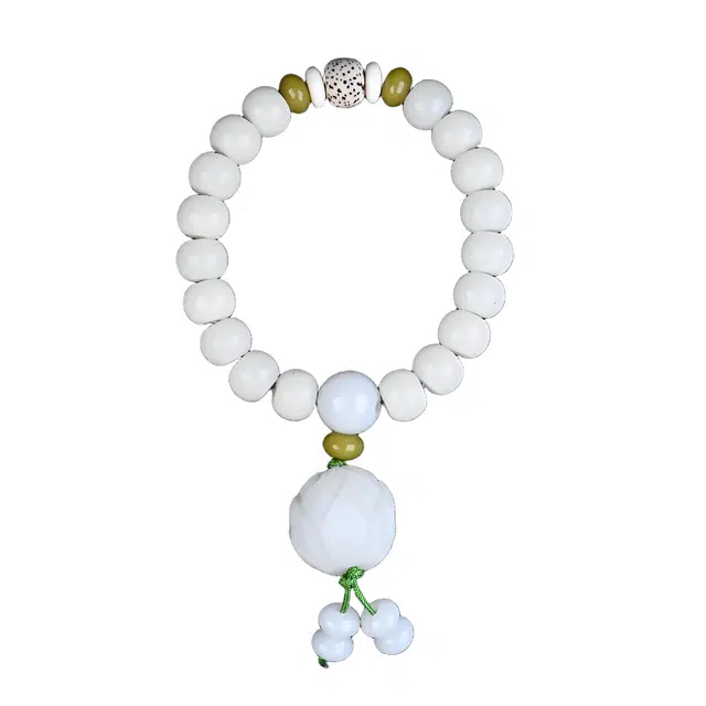 嫒柯 国潮新中式百搭轻奢高级文玩盘玩佛珠念珠万事胜意心想事成复古风文艺风好运 白玉菩提 手串 男女同款情侣款