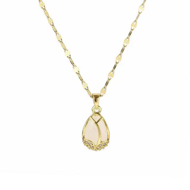 大唐国鼎 郁金香花朵 简约小众高级感 森系花朵镂空花苞 琉璃 项链 女款