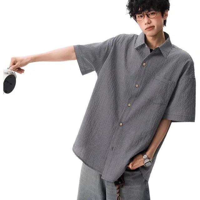 沐诚阳译 美式复古格纹设计感短袖衬衫 男款