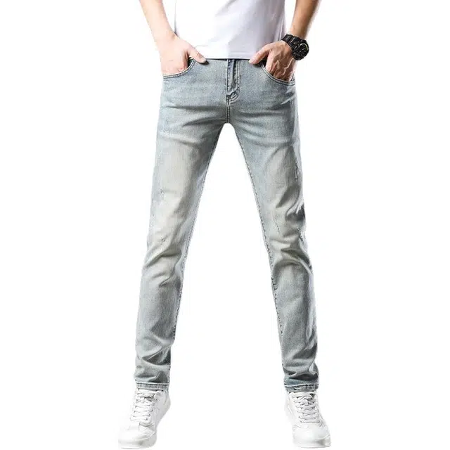 吉肯蒂 高端长裤小脚浅色潮牌小众设计感时尚舒适简约牛仔裤 男款