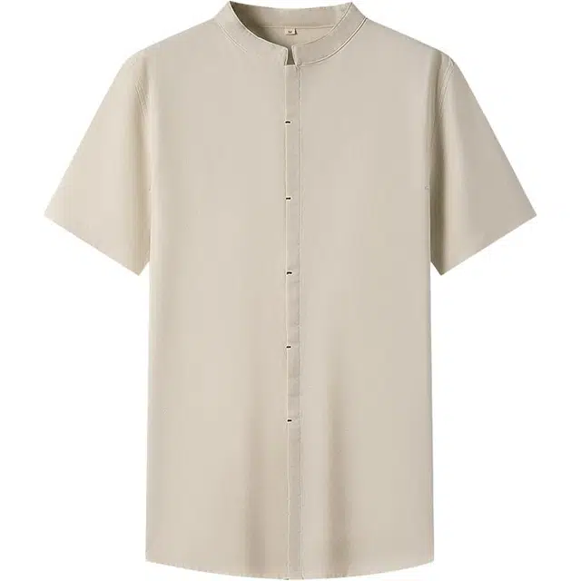 太子龍 亚麻男士短袖夏季中国风上衣休闲简约纯色中式衬衣服衬衫 男款