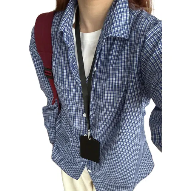 颂希尔 美式复古潮流条纹格子衬衣外套情侣宽松休闲百搭长袖衬衫 男女同款
