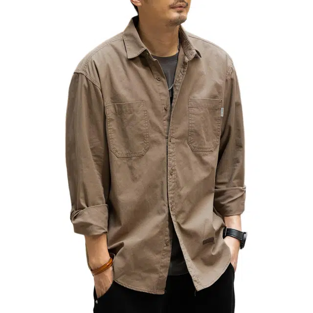 格蓝鹿 潮牌休闲落肩袖长袖衬衫 男女同款