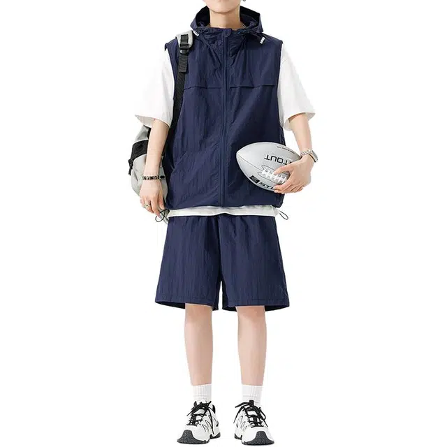 隐狼世家 冰丝短袖夏季潮牌美式一整套宽松衣服帅休闲运动套装 男款