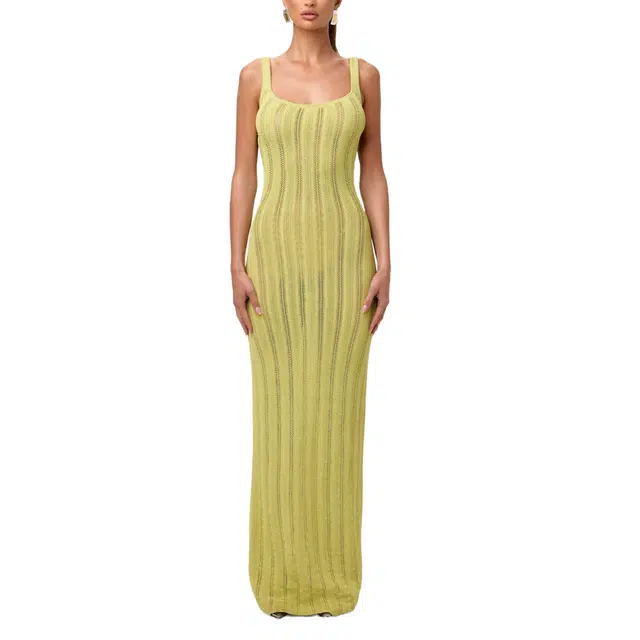 NAKED WARDROBE Knit Open Back Maxi Dress - Chartreuse