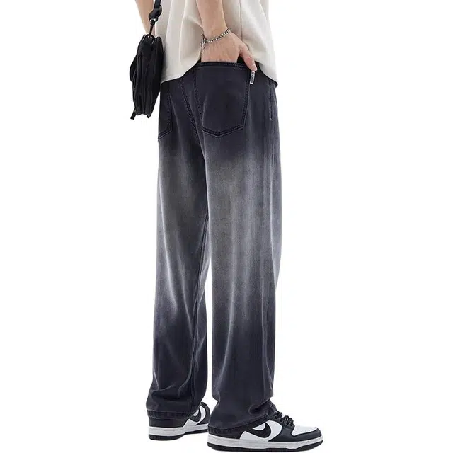 隐狼世家 潮牌宽松休闲舒适百搭做旧长裤牛仔裤 男款