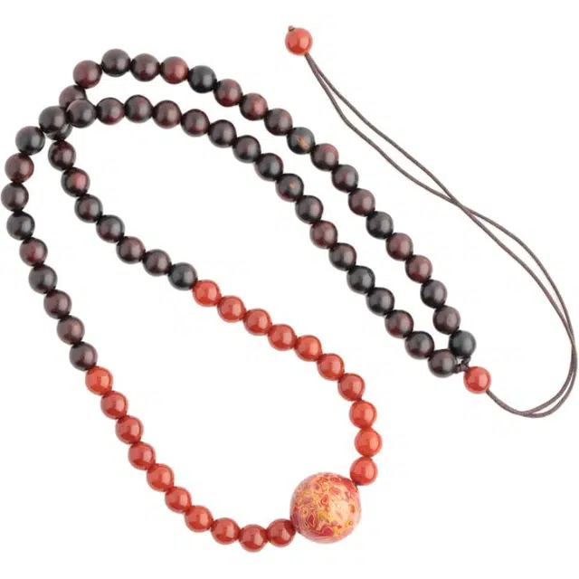 仙源 朝红  转运 轻奢 高级感文玩圆珠 平安福锁骨链 玛瑙  大漆珠 木作项链 男女同款情侣款 紫檀属